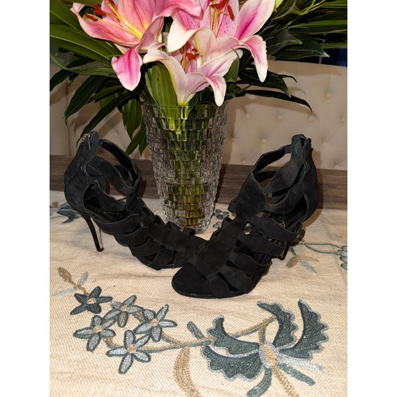 Ivanka Trump Black Suede Leather Gladiator Heels Strappy Stiletto 7.5M - Picture 4 of 10